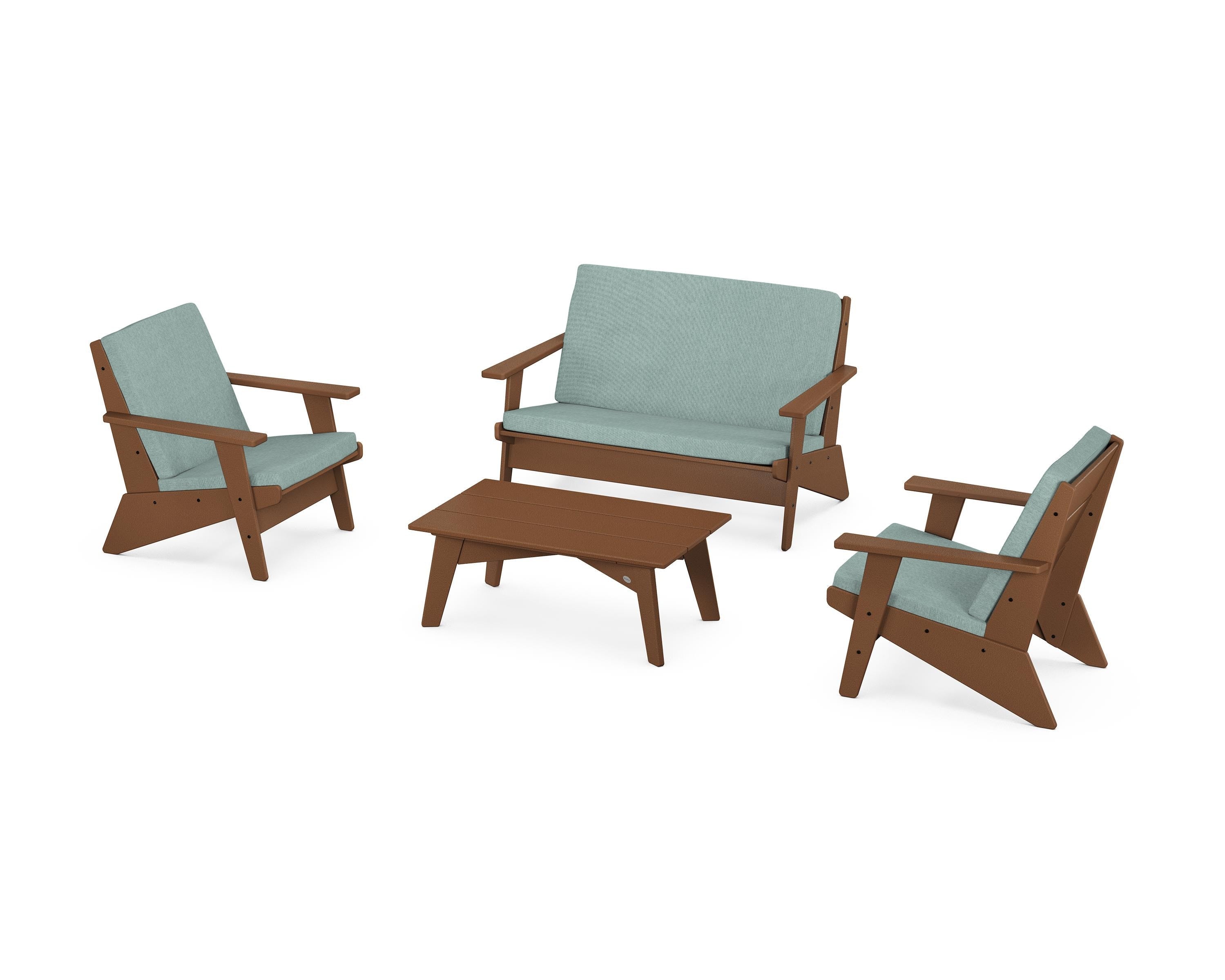 POLYWOOD® Riviera Modern Lounge 4-Piece Set in Teak / Glacier Spa