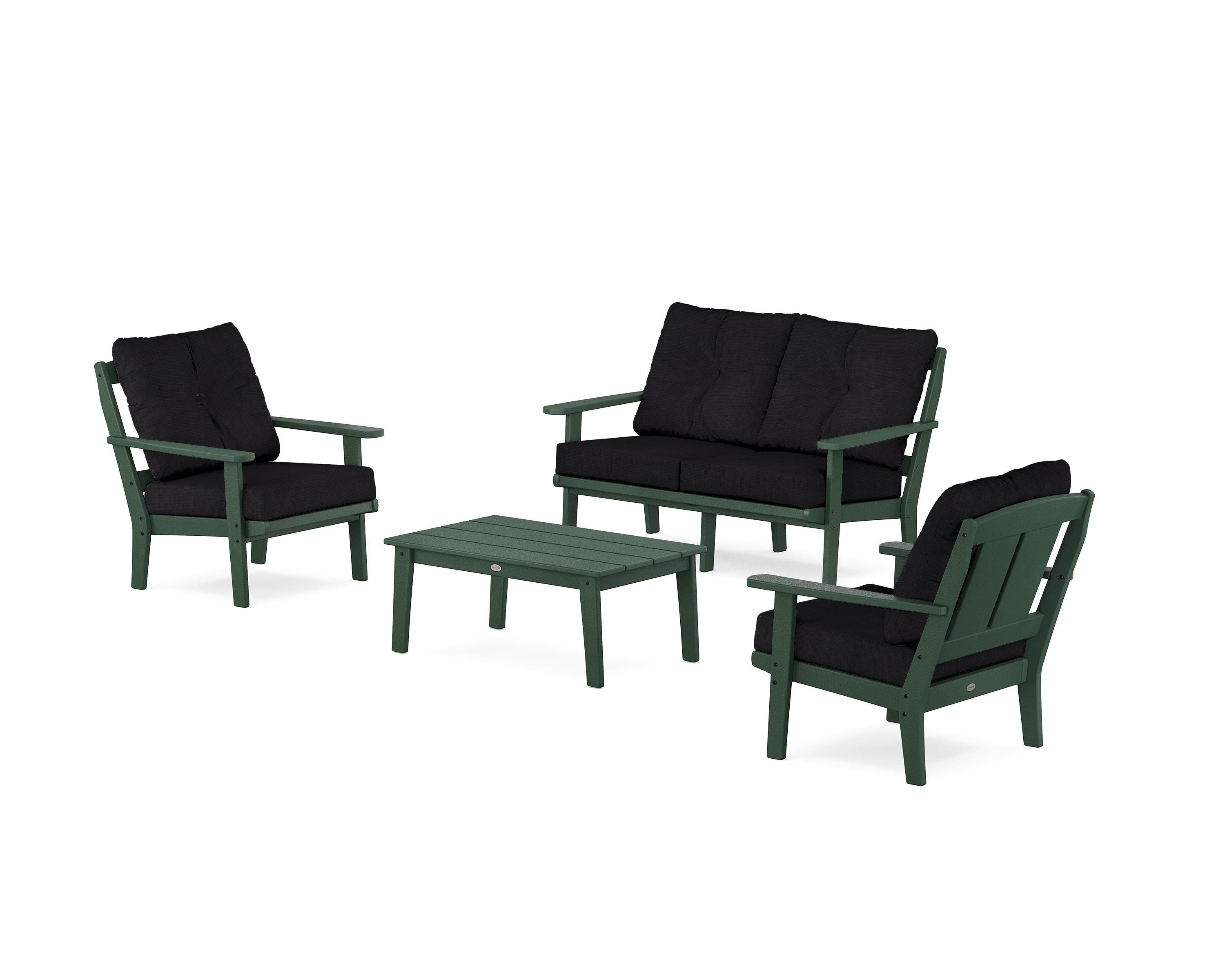 POLYWOOD® Mission 4-Piece Deep Seating Set with Loveseat in Green / Midnight Linen