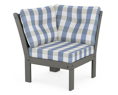 POLYWOOD® Vineyard Modular Corner Chair in Slate Grey / Buffalo Plaid Sky Blue