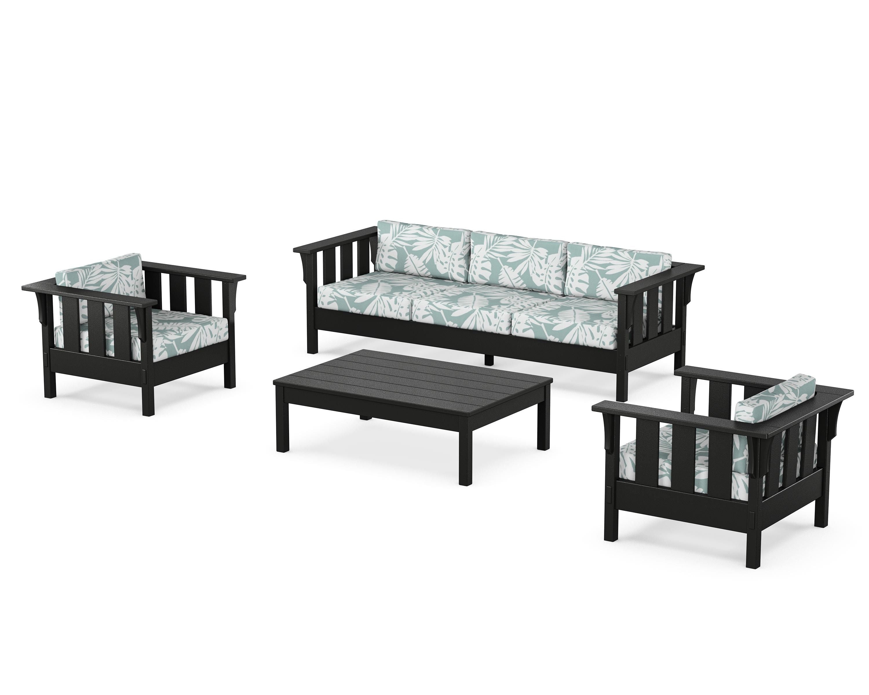 Martha Stewart by POLYWOOD® Acadia 4-Piece Deep Seating Set with Sofa in Black / Leaf Glacier Spa