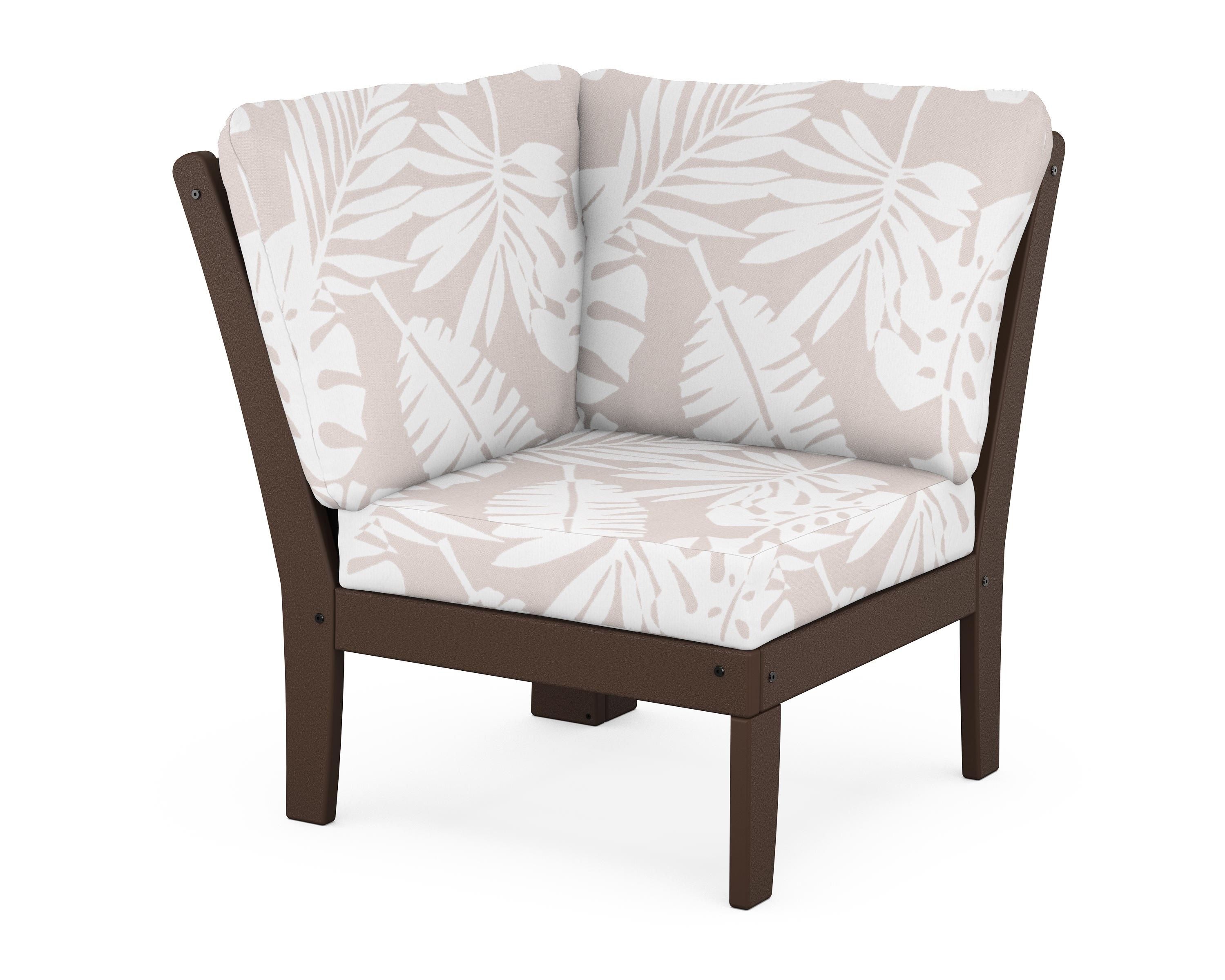 POLYWOOD® Braxton Modular Corner Chair in Mahogany / Leaf Dune Burlap