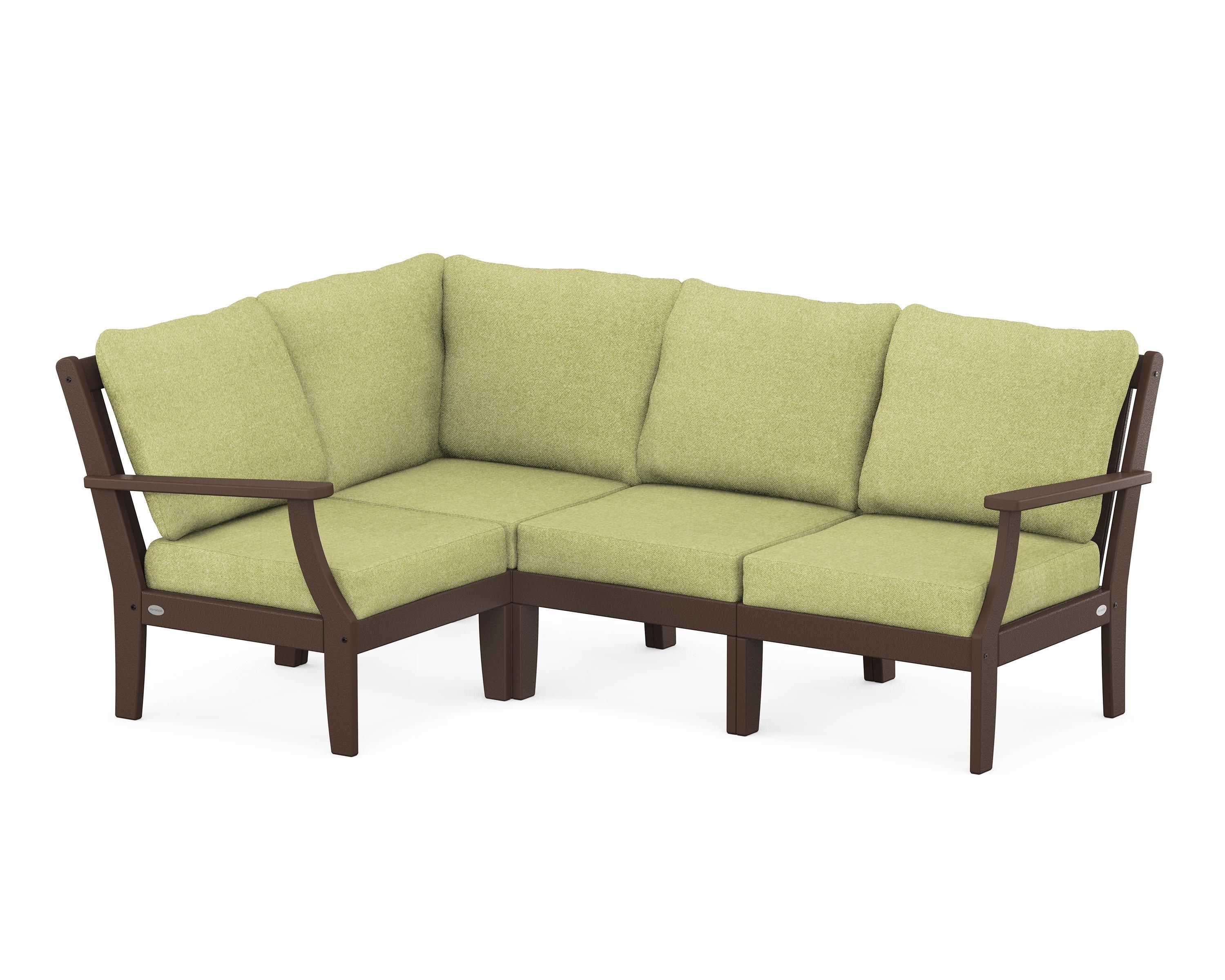 POLYWOOD® Braxton Modular 4-Piece Deep Seating Set in Mahogany / Chartreuse Boucle