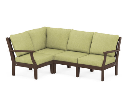 POLYWOOD® Braxton Modular 4-Piece Deep Seating Set in Mahogany / Chartreuse Boucle