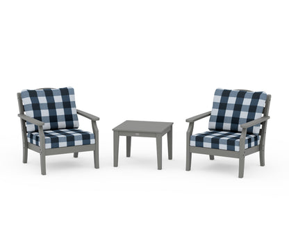 Draper James™ by  POLYWOOD® Savannah 3-Piece Deep Seating Set in Slate Grey / Buffalo Plaid Marine Indigo