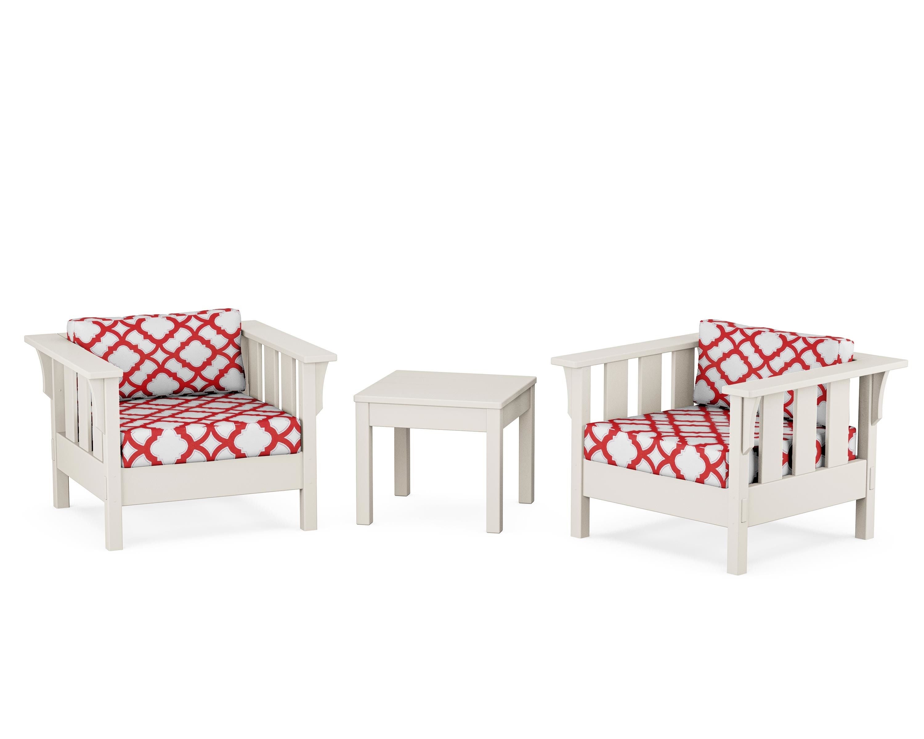 Martha Stewart by POLYWOOD® Acadia 3-Piece Deep Seating Set in Sand / Trellis Crimson