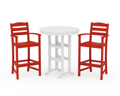 POLYWOOD® La Casa Café 3-Piece Round Farmhouse Bar Set in Sunset Red / White