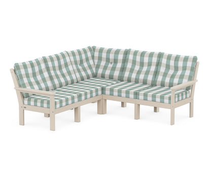 POLYWOOD® Vineyard 5-Piece Sectional in Sand / Buffalo Plaid Glacier Spa