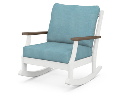POLYWOOD® Braxton Deep Seating Rocking Chair in White / Kona / Lattice Sky Blue
