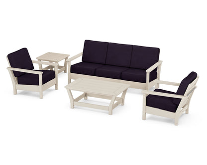POLYWOOD® Harbour 5-Piece Deep Seating Set in Sand / Navy Linen