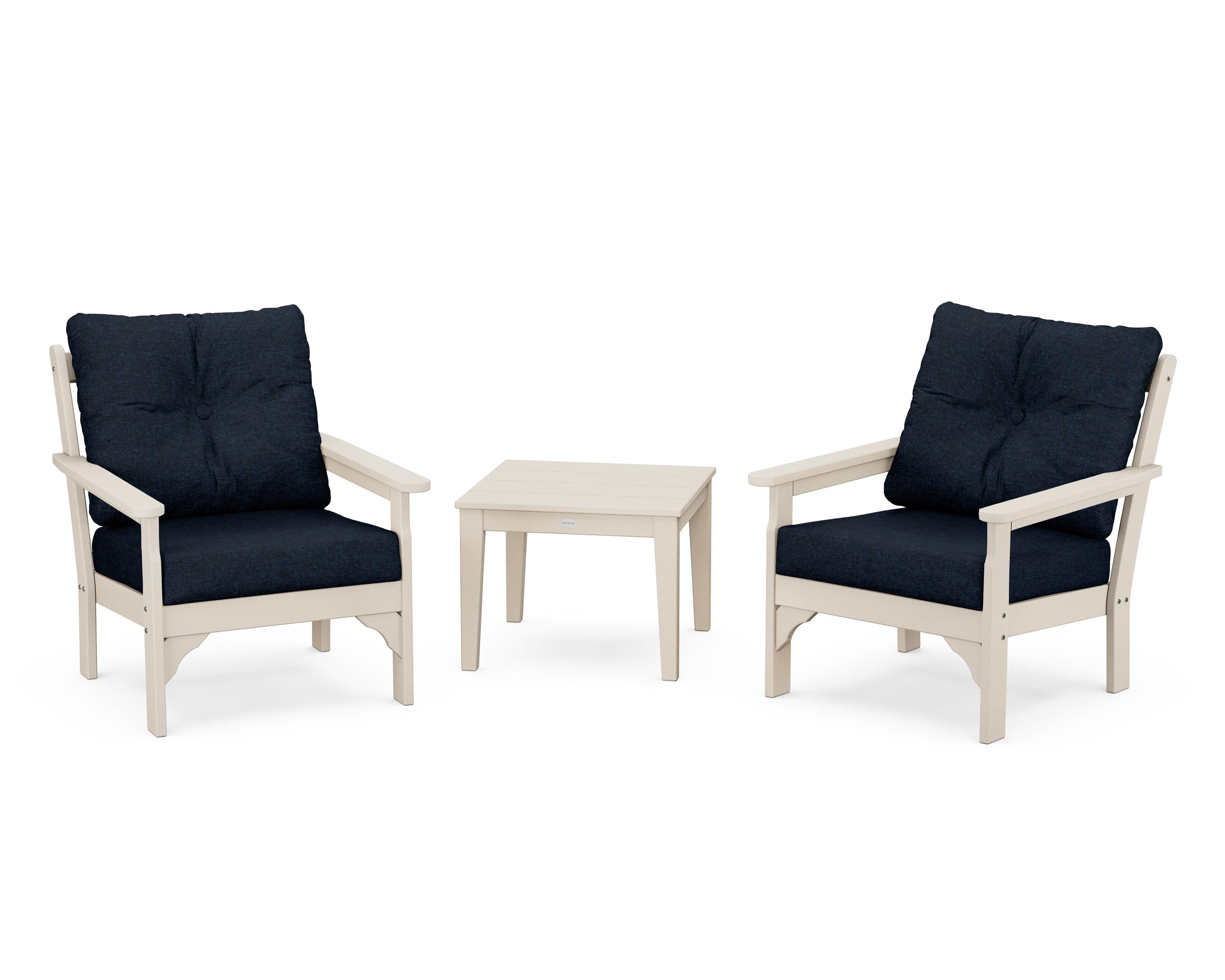 POLYWOOD® Vineyard 3-Piece Deep Seating Set in Sand / Marine Indigo