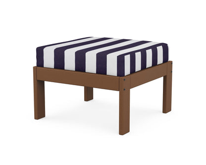 POLYWOOD® Vineyard Modular Ottoman in Teak / Cabana Stripe Navy