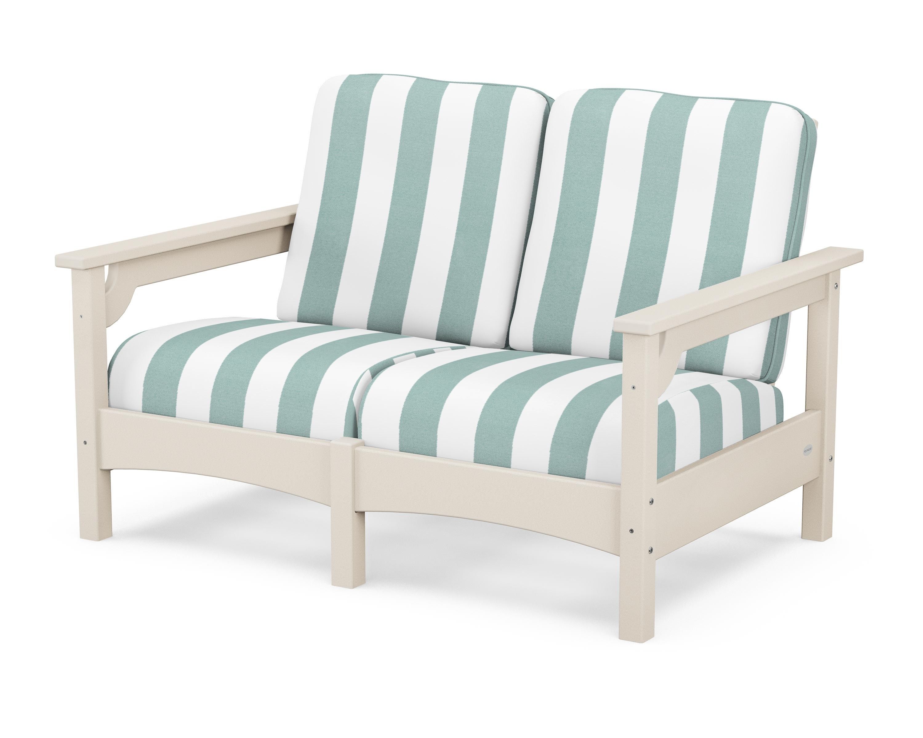 POLYWOOD® Club Loveseat in Sand / Cabana Stripe Glacier Spa
