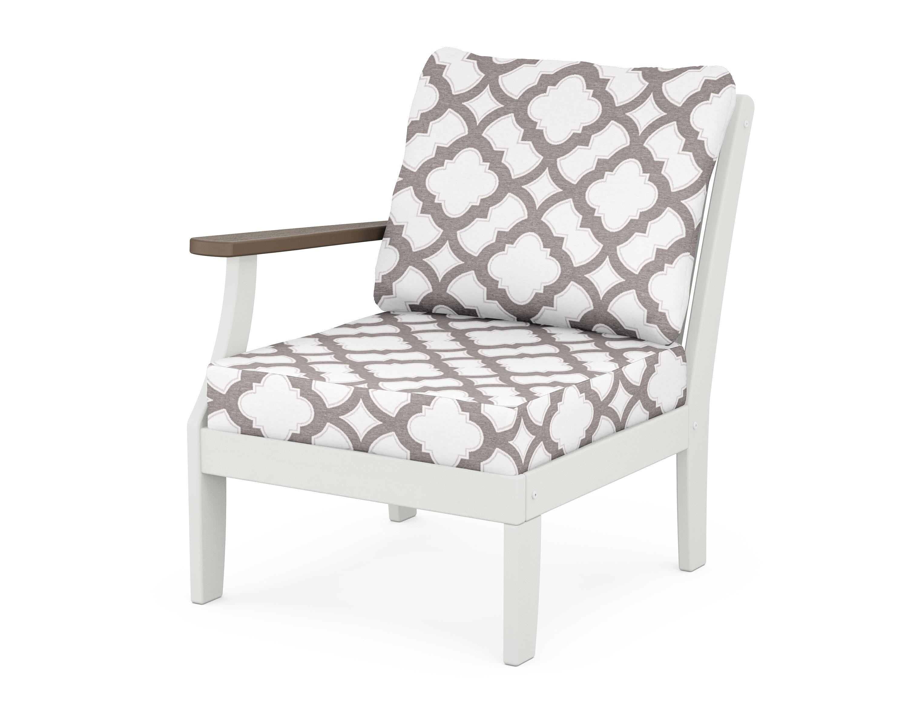 POLYWOOD® Braxton Modular Left Arm Chair in White / Kona / Trellis Grey Mist