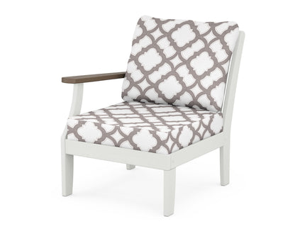 POLYWOOD® Braxton Modular Left Arm Chair in White / Kona / Trellis Grey Mist