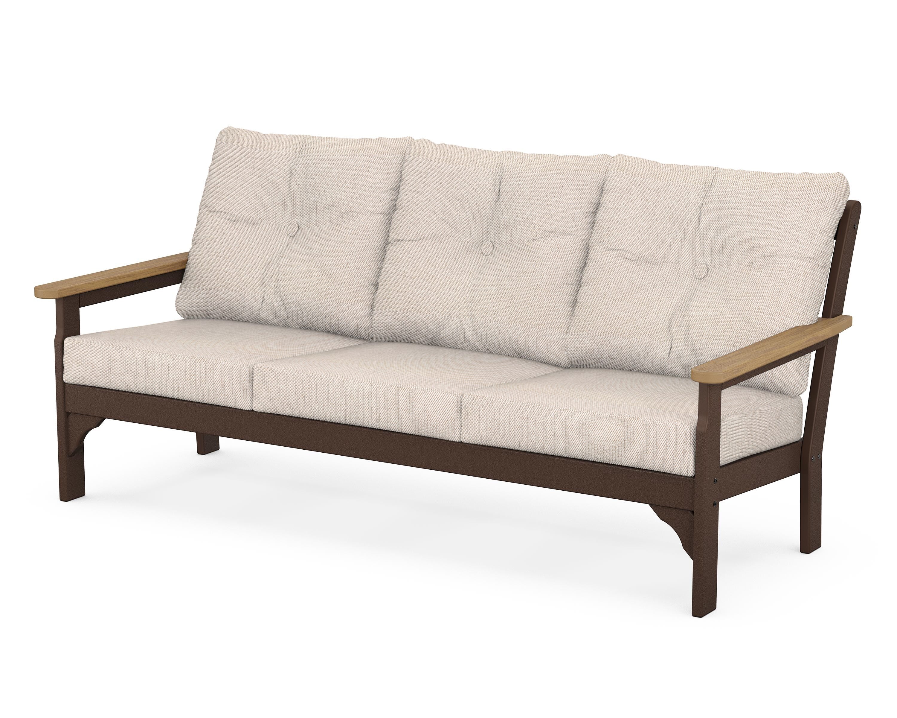 POLYWOOD® Vineyard Deep Seating Sofa in Mahogany / Natural / Blend Linen