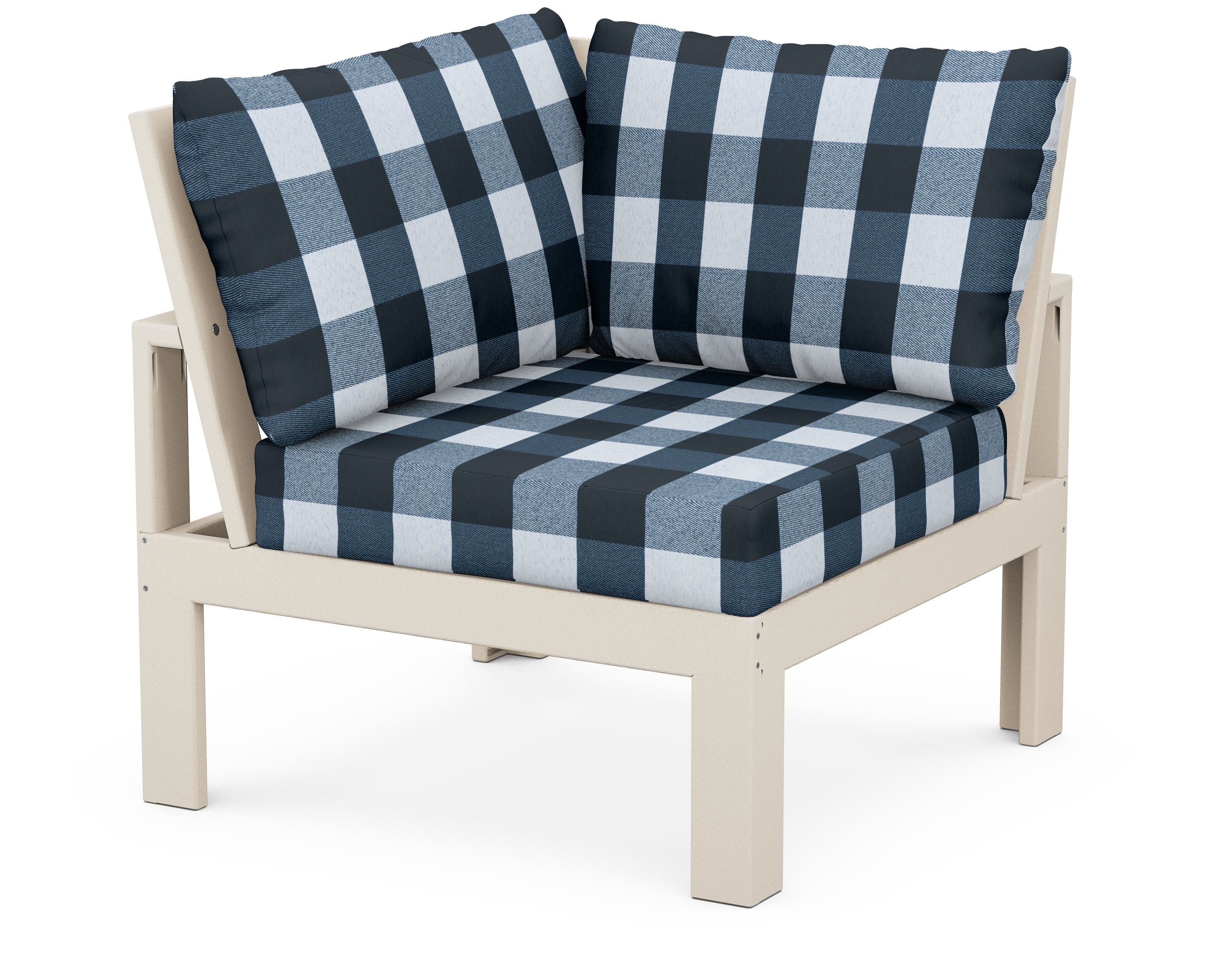 Unbranded Modular Corner Chair in Sand / Buffalo Plaid Marine Indigo