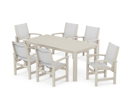POLYWOOD® Coastal 7-Piece Parsons Dining Set in Sand / White Sling