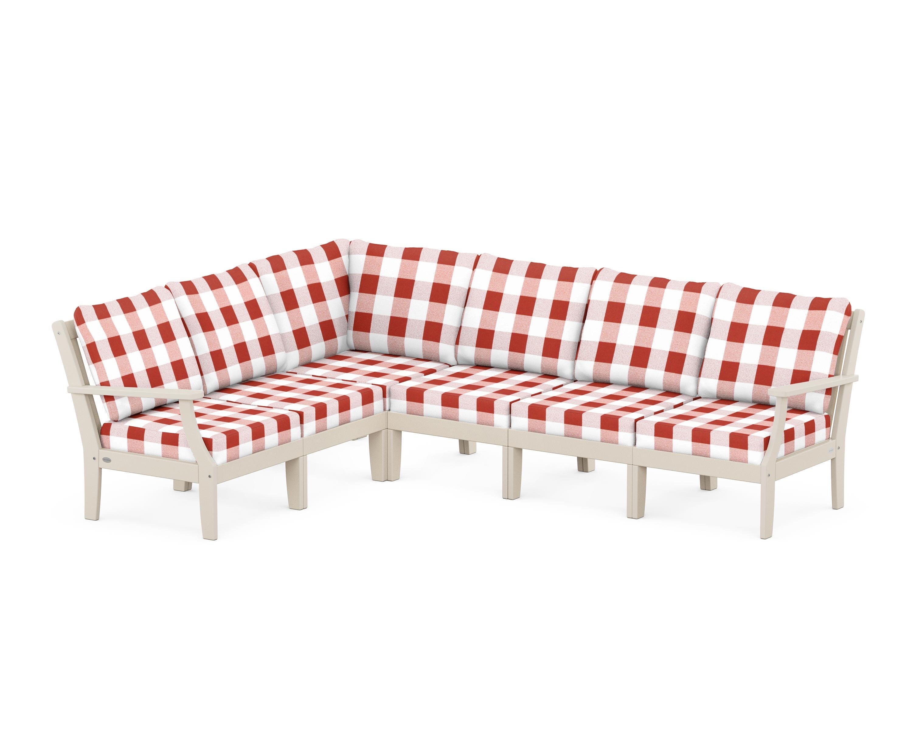 POLYWOOD® Braxton Modular 6-Piece Deep Seating Set in Sand / Buffalo Plaid Crimson