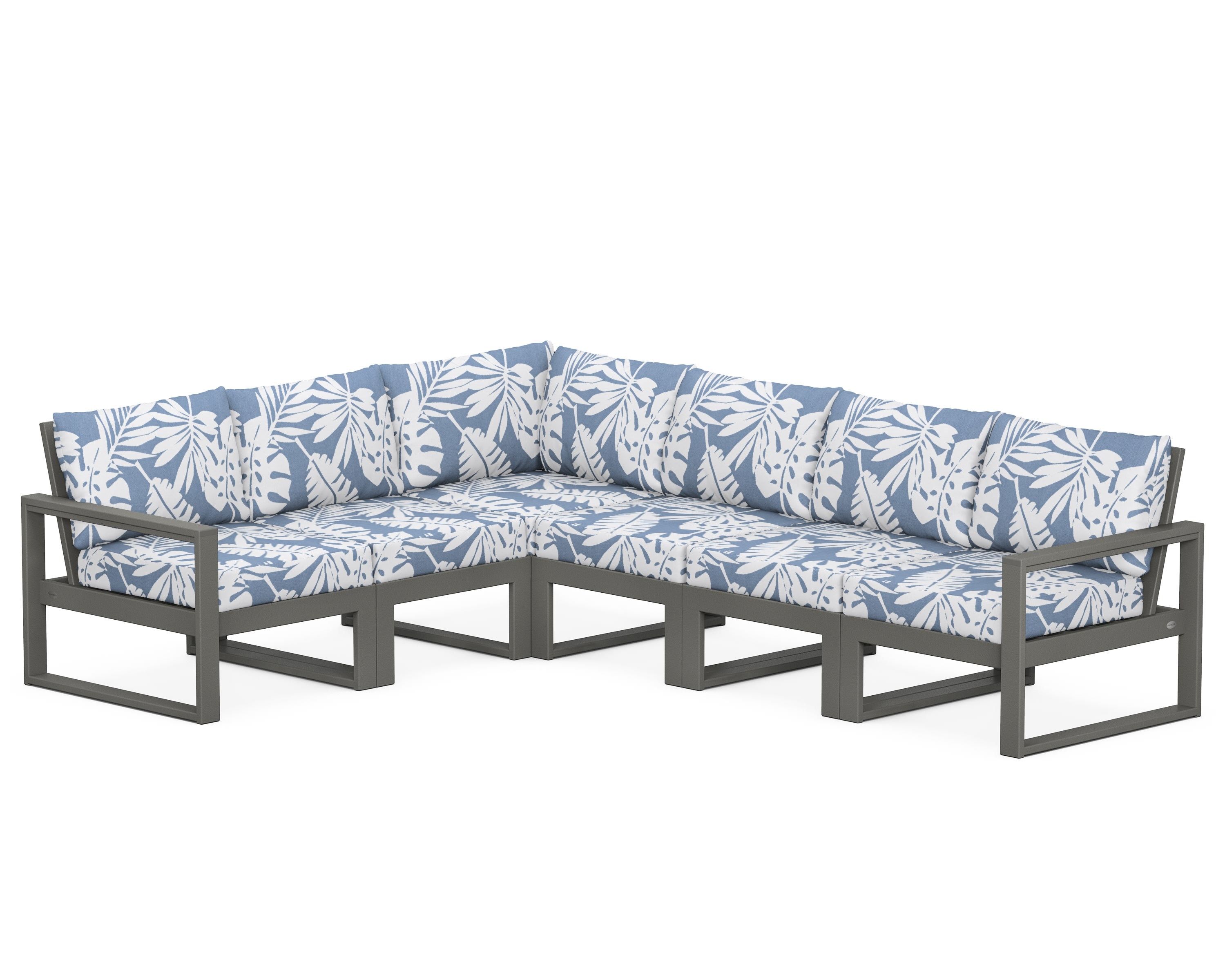 POLYWOOD® EDGE 6-Piece Modular Deep Seating Set in Slate Grey / Leaf Sky Blue