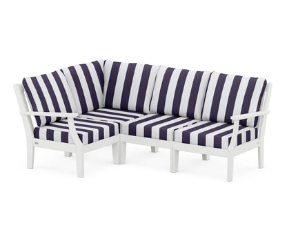 POLYWOOD® Braxton Modular 4-Piece Deep Seating Set in White / Cabana Stripe Navy