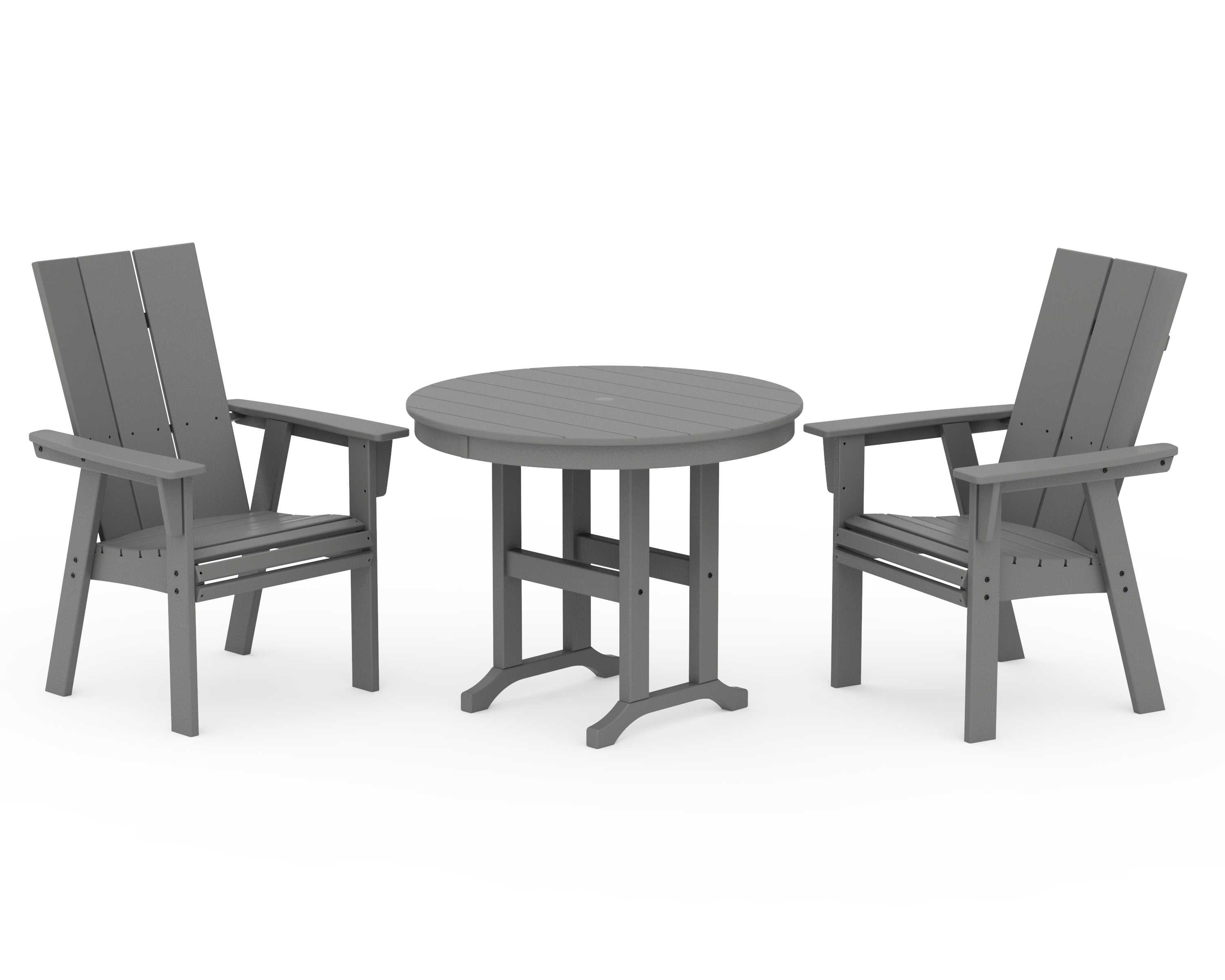 POLYWOOD® Modern Adirondack 3-Piece Round Dining Set in Slate Grey