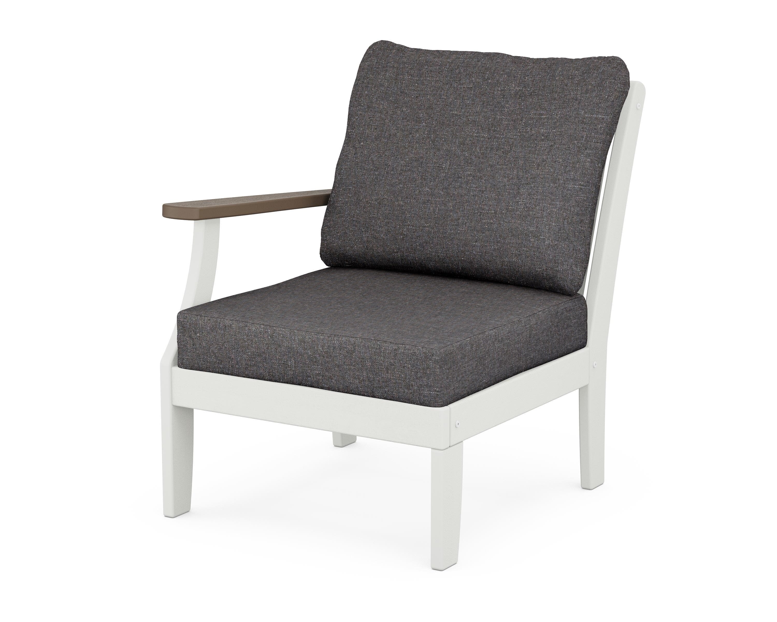 POLYWOOD® Braxton Modular Left Arm Chair in White / Kona / Ash Charcoal