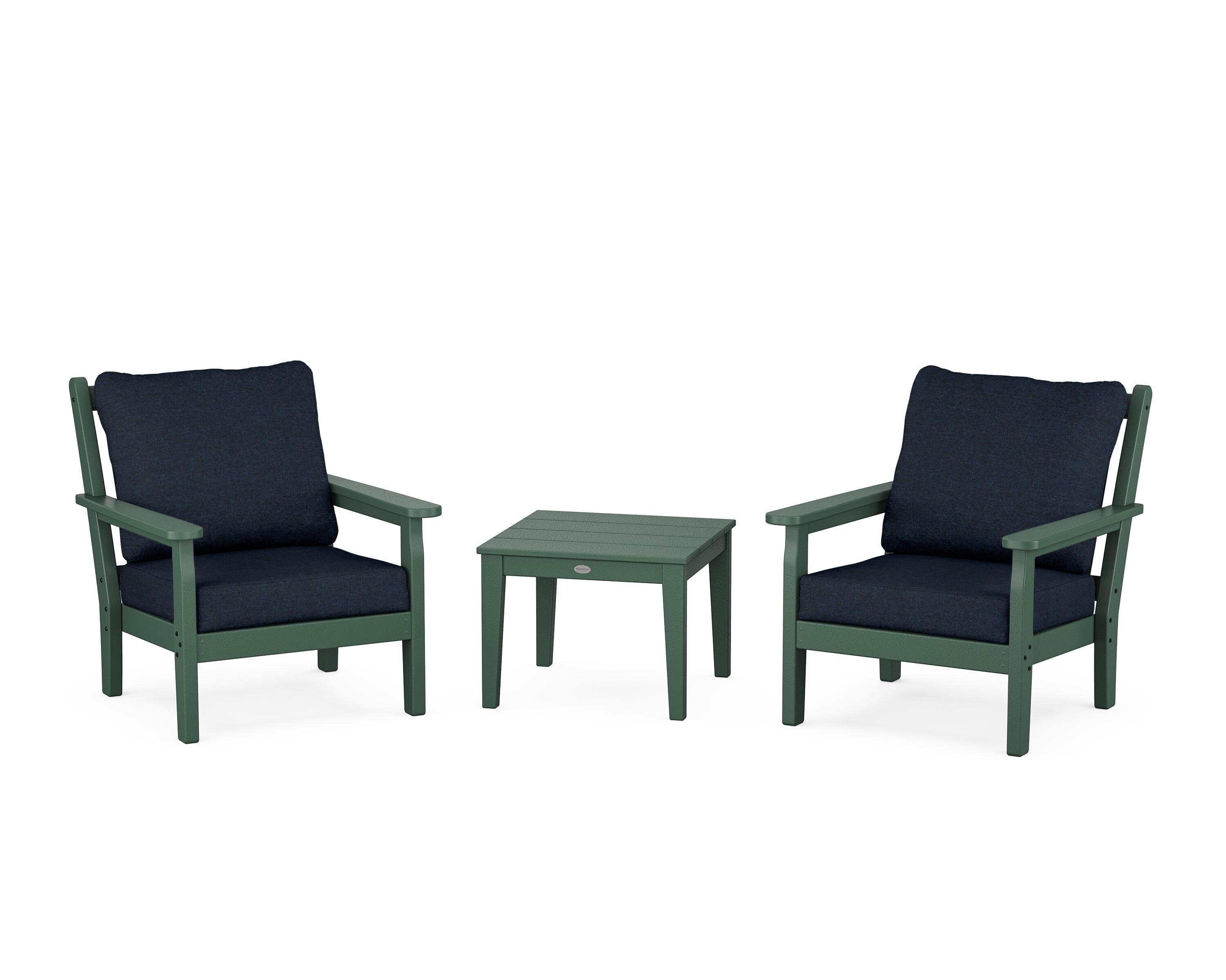 POLYWOOD® Chippendale 3-Piece Deep Seating Set in Green / Marine Indigo