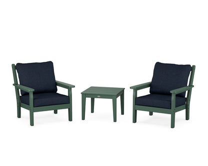 POLYWOOD® Chippendale 3-Piece Deep Seating Set in Green / Marine Indigo