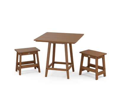 POLYWOOD® Modern Studio Stool 3-Piece Square Bistro Set in Teak