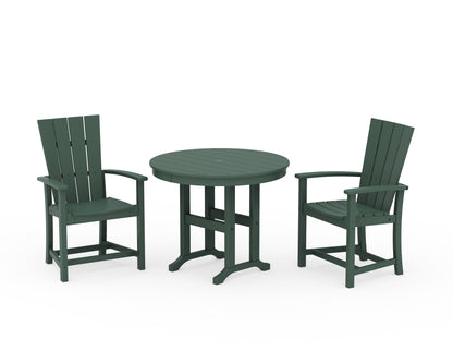 POLYWOOD® Quattro 3-Piece Round Farmhouse Dining Set in Green