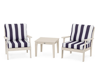 POLYWOOD® Braxton 3-Piece Deep Seating Set in Sand / Cabana Stripe Navy