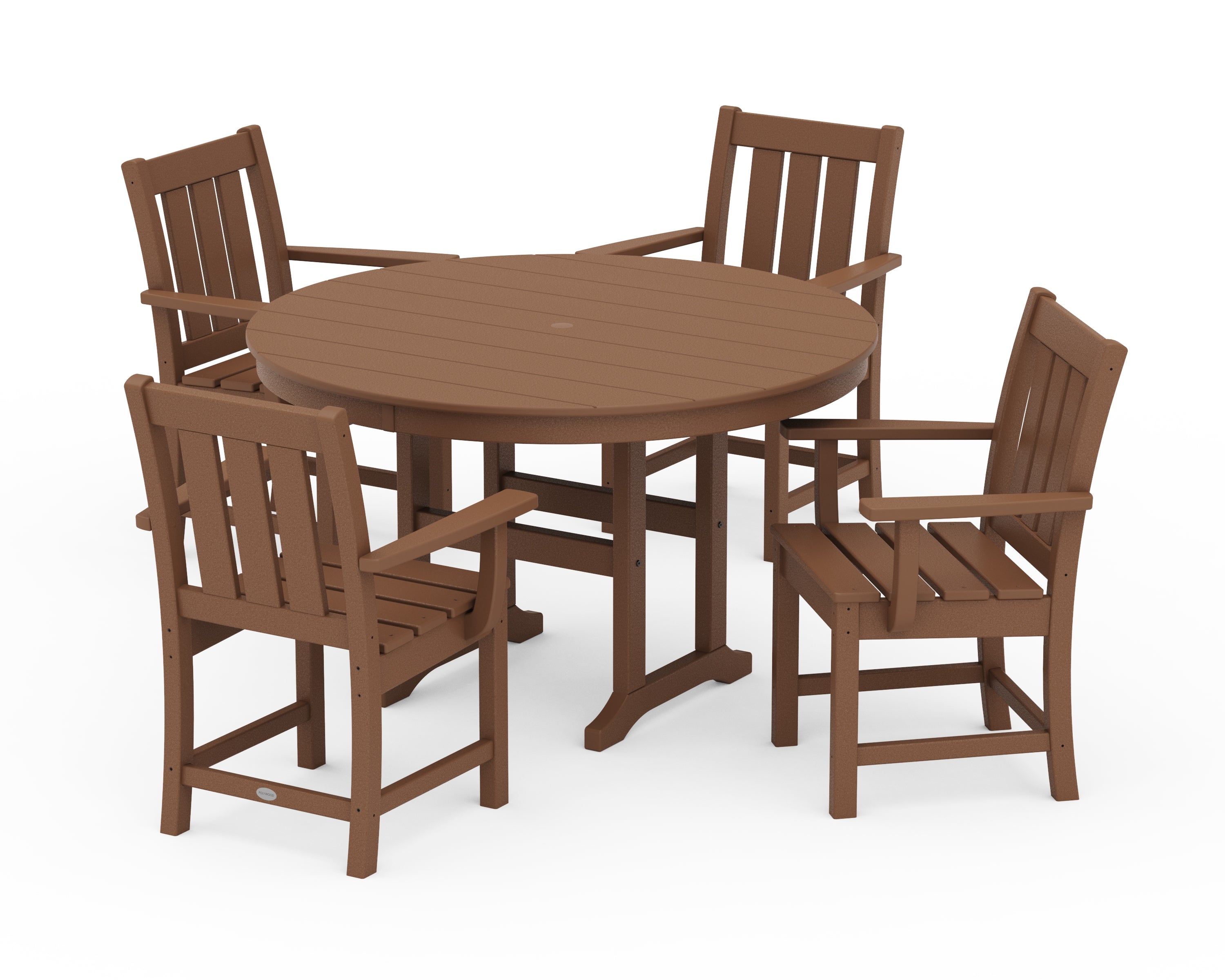 POLYWOOD® Oxford 5-Piece Round Farmhouse Dining Set in Teak