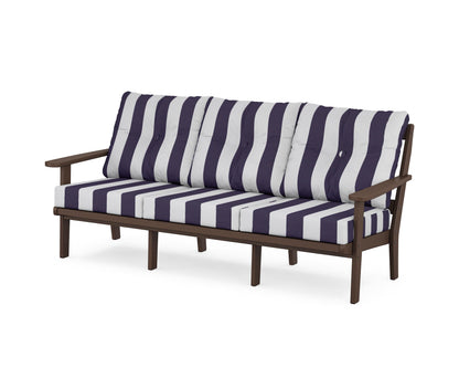 POLYWOOD® Mission Deep Seating Sofa in Mahogany / Cabana Stripe Navy