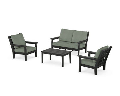 POLYWOOD® Chippendale 4-Piece Deep Seating Set with Loveseat in Black / Cast Sage