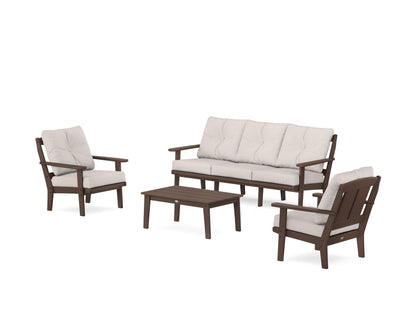 POLYWOOD® Mission 4-Piece Deep Seating Set with Sofa in Mahogany / Dune Burlap