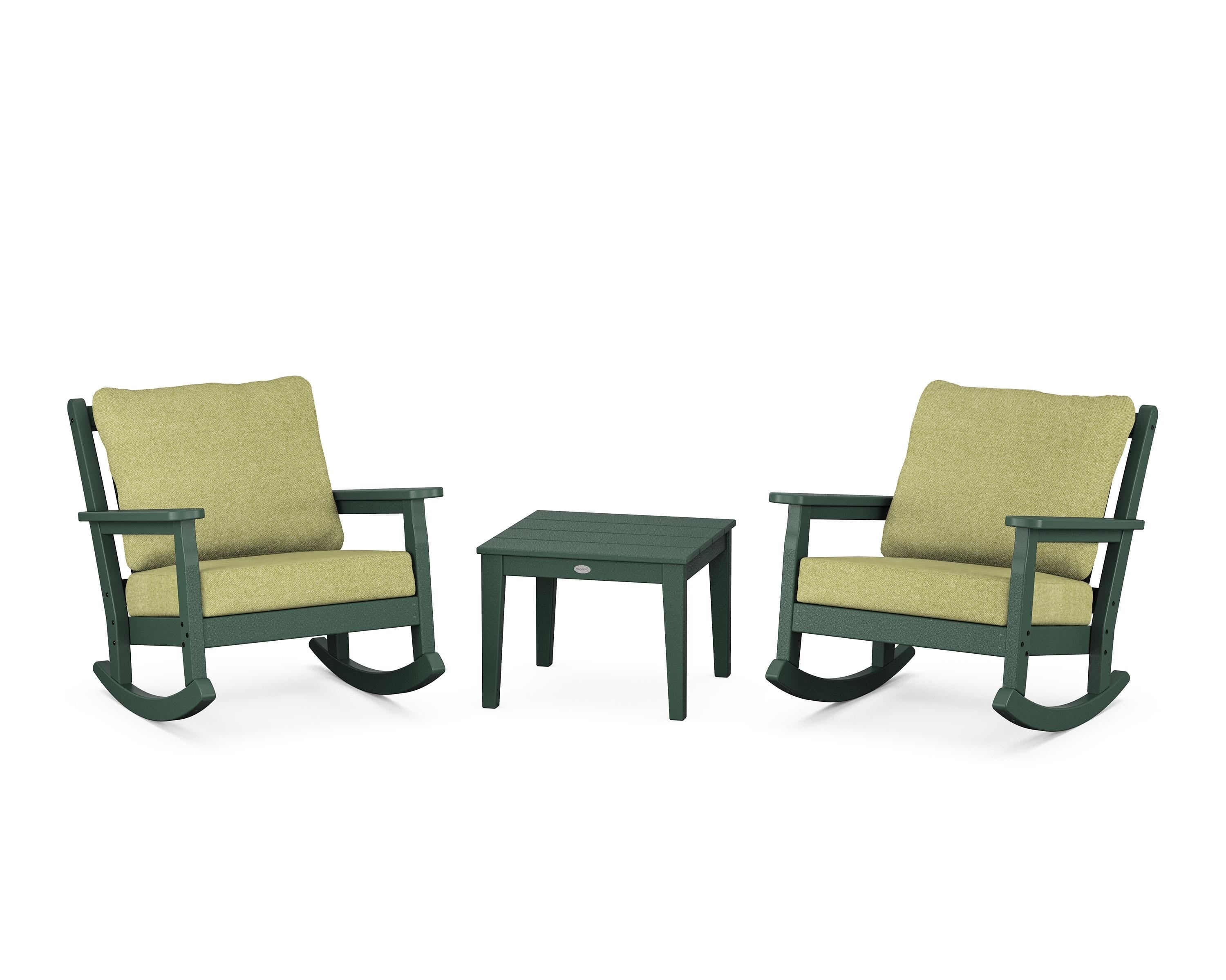 POLYWOOD® Chippendale 3-Piece Deep Seating Rocker Set in Green / Chartreuse Boucle