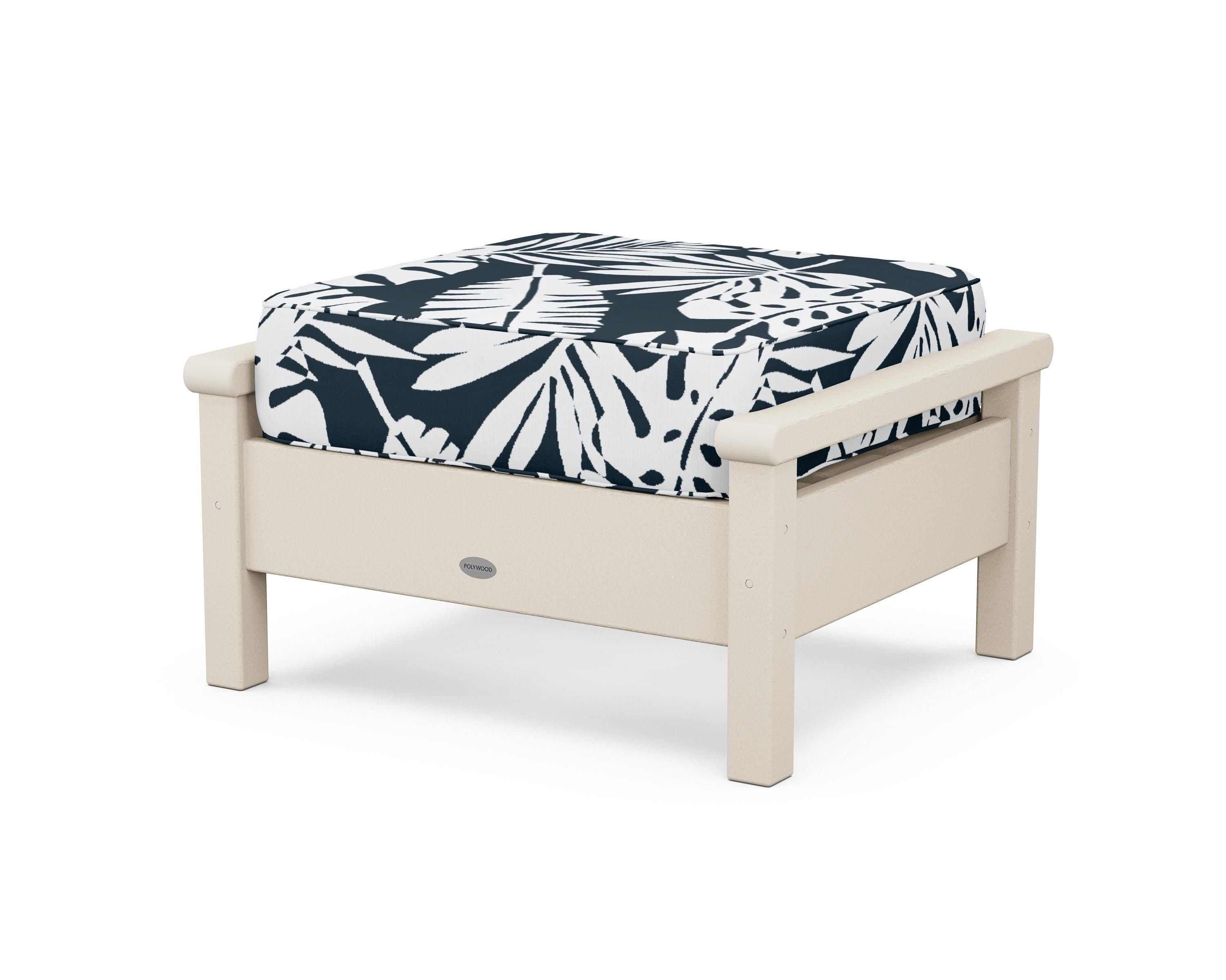 POLYWOOD® Harbour Deep Seating Ottoman in Sand / Leaf Marine Indigo