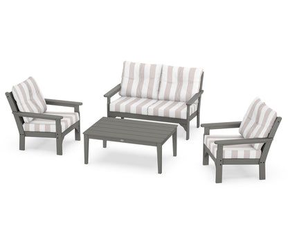 POLYWOOD® Vineyard 4-Piece Deep Seating Set in Slate Grey / Cabana Stripe Dune Burlap