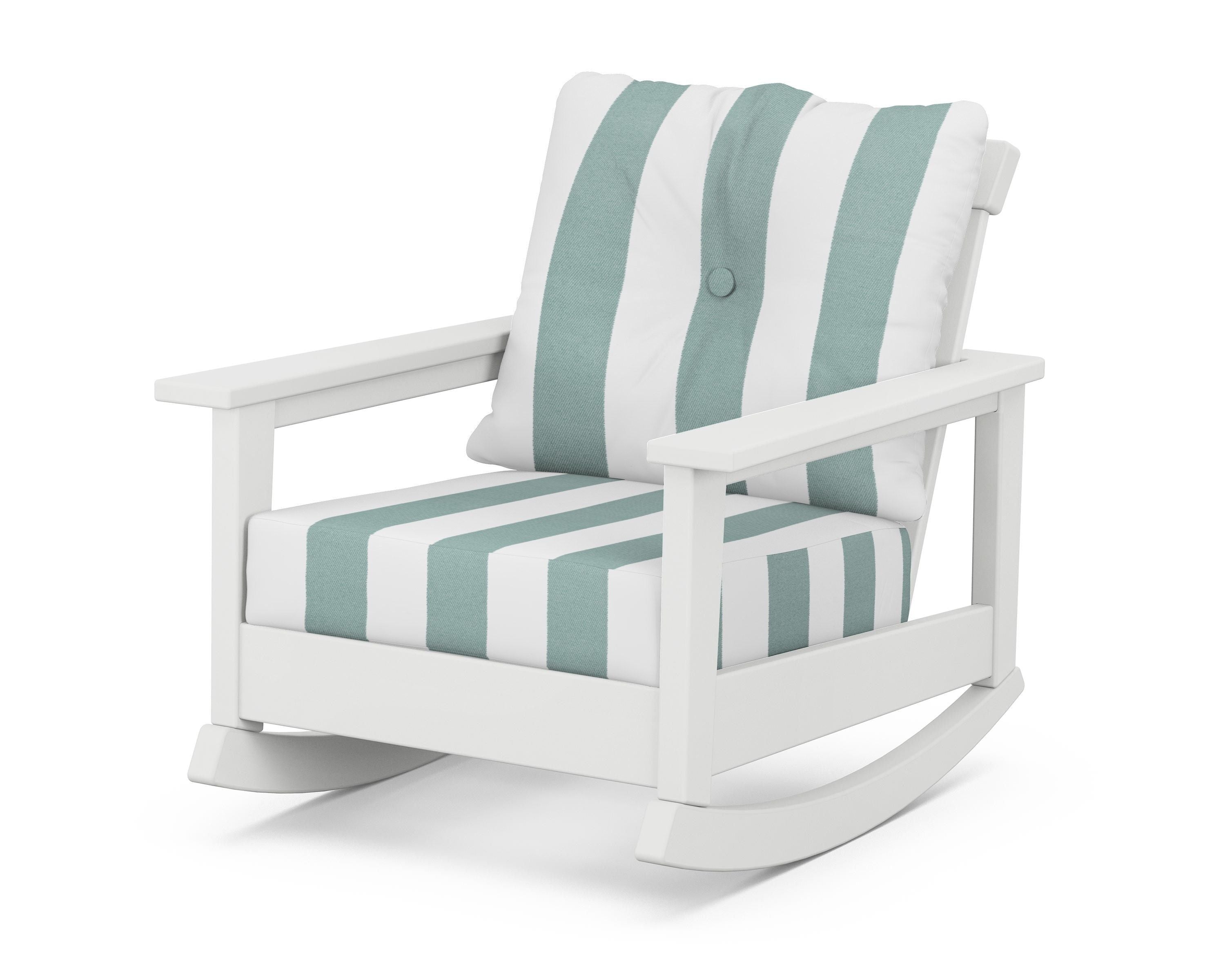 POLYWOOD® Prescott Deep Seating Rocking Chair in White / Cabana Stripe Glacier Spa