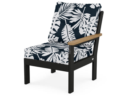 POLYWOOD® Vineyard Modular Right Arm Chair in Black / Natural / Leaf Marine Indigo