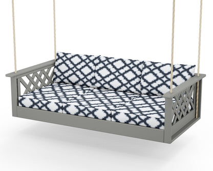 Country Living Wovendale Daybed Swing in Slate Grey / Trellis Marine Indigo
