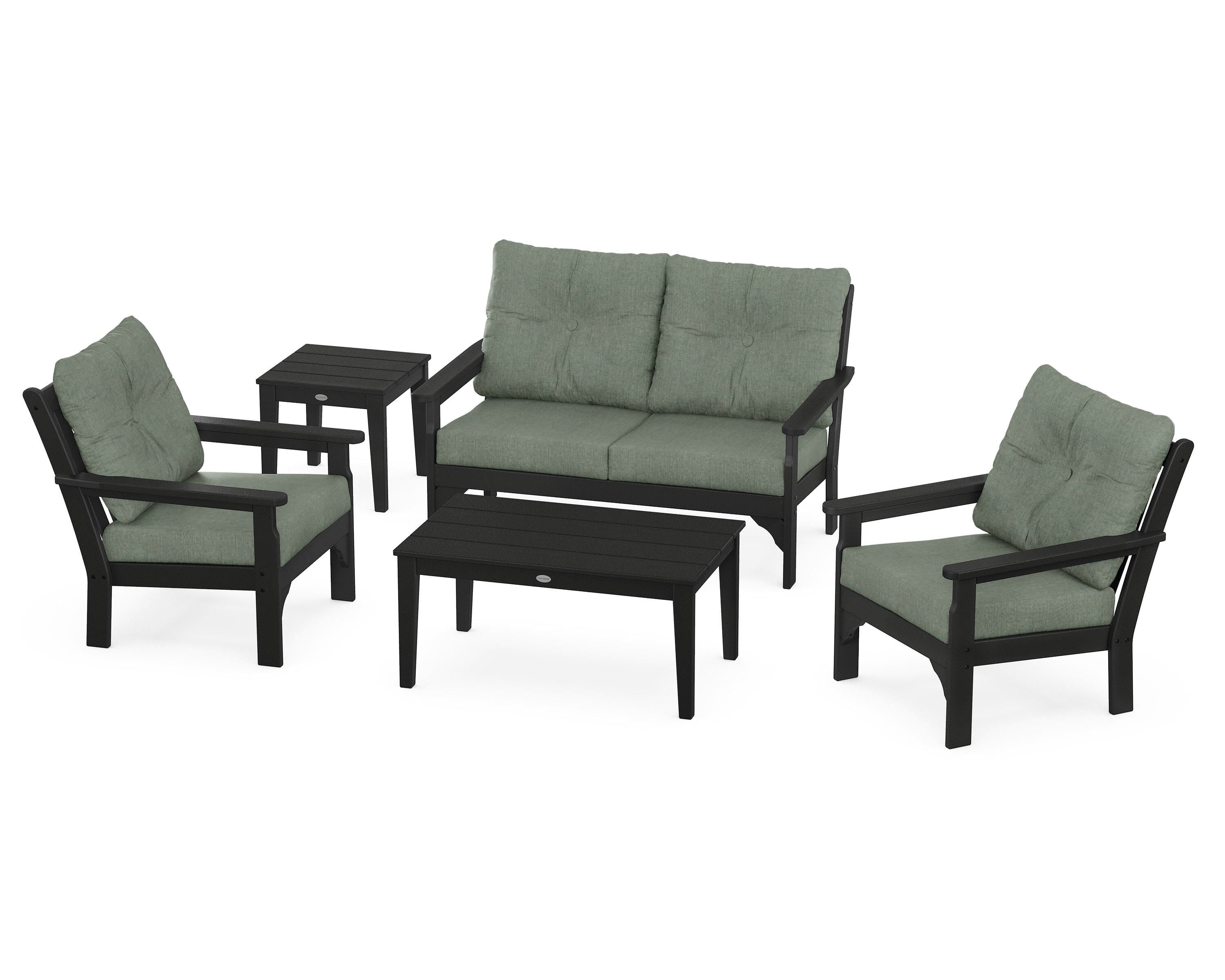 POLYWOOD® Vineyard 5-Piece Deep Seating Set in Black / Cast Sage