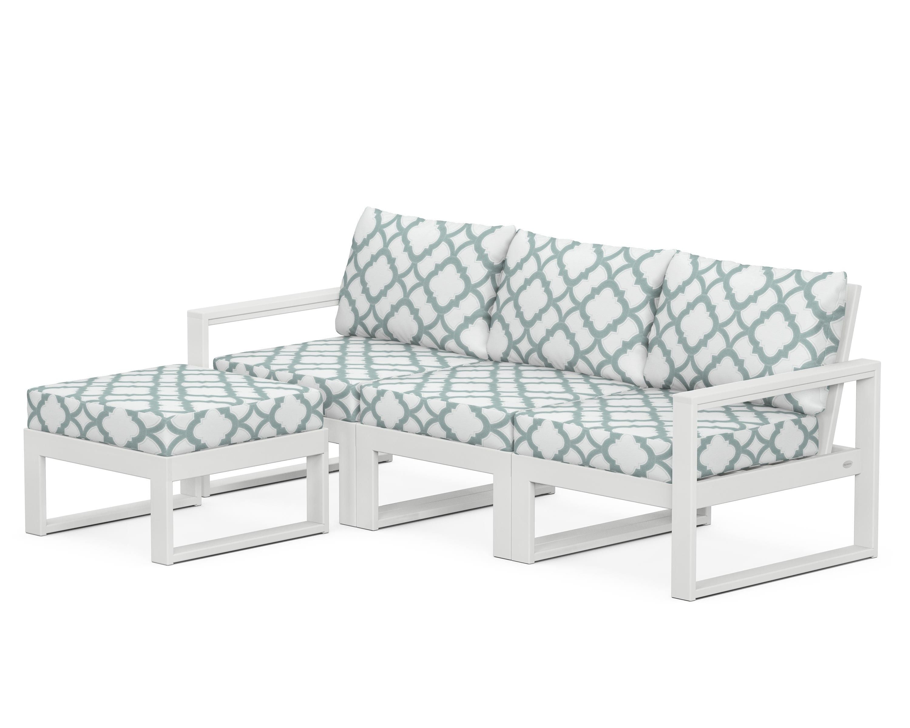 POLYWOOD® EDGE 4-Piece Modular Deep Seating Set with Ottoman in White / Trellis Glacier Spa