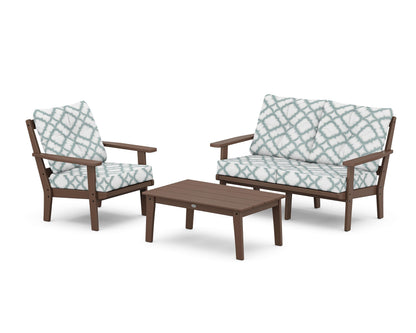POLYWOOD® Oxford 3-Piece Deep Seating Set with Loveseat in Mahogany / Trellis Glacier Spa