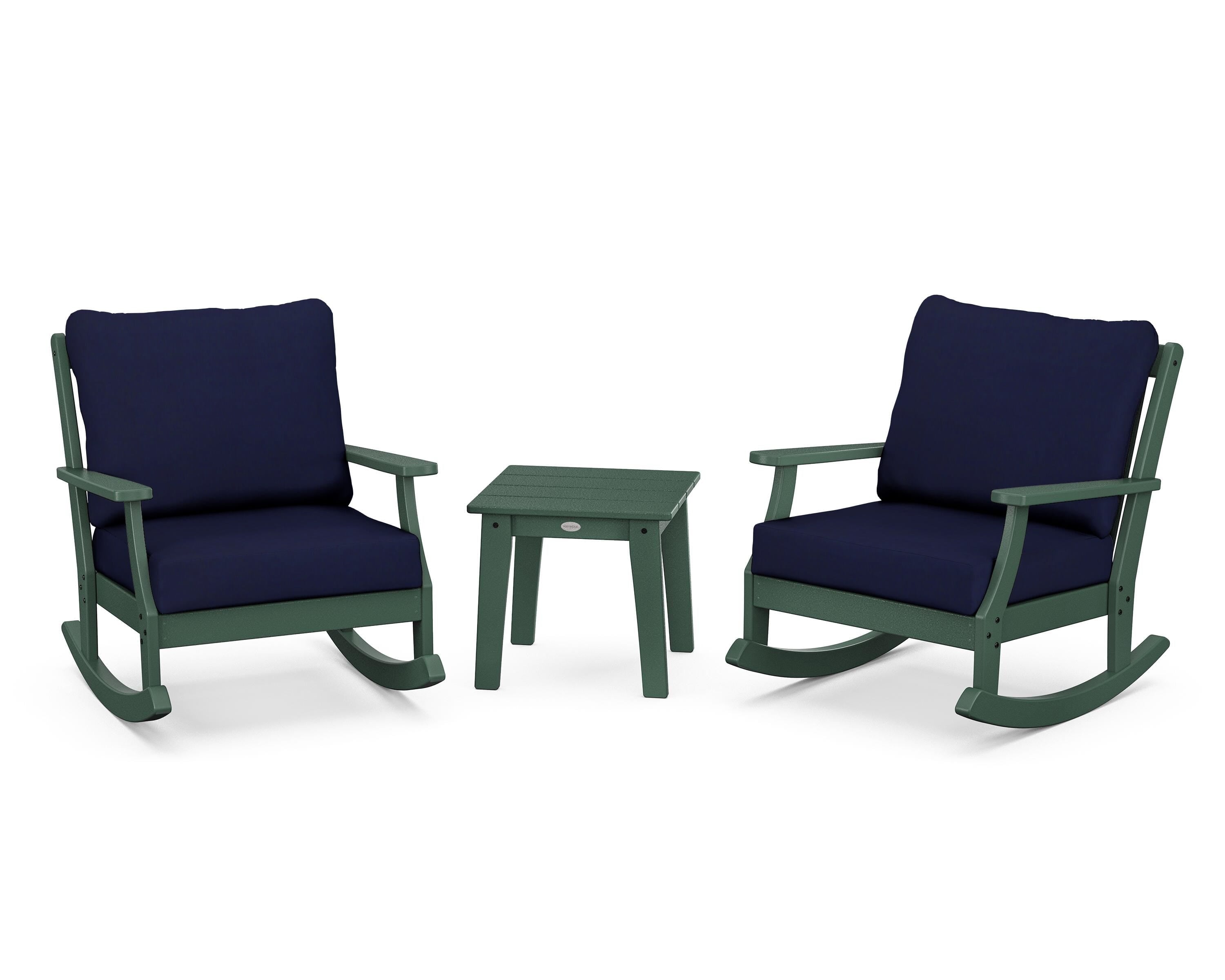 POLYWOOD® Braxton 3-Piece Deep Seating Rocker Set in Green / Navy