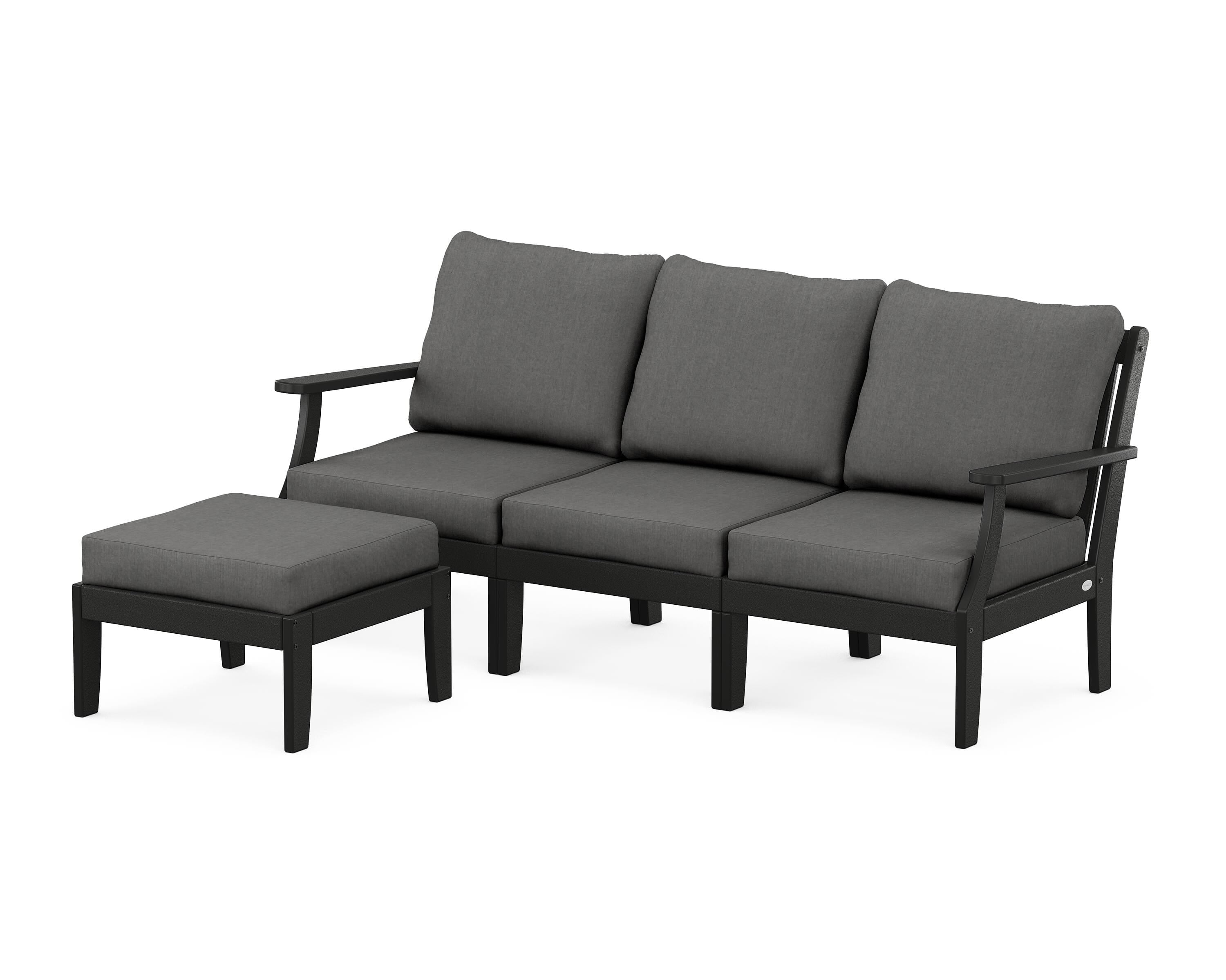 POLYWOOD® Braxton Modular 4-Piece Deep Seating Set with Ottoman in Black / Spectrum Carbon