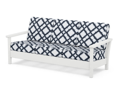 POLYWOOD® Harbour Deep Seating Sofa in White / Trellis Marine Indigo