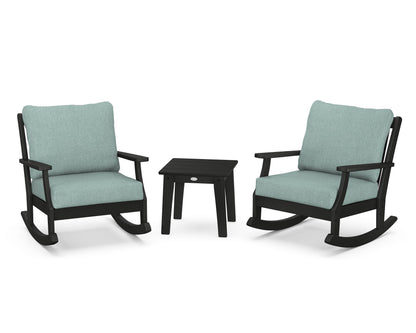 POLYWOOD® Braxton 3-Piece Deep Seating Rocker Set in Black / Glacier Spa