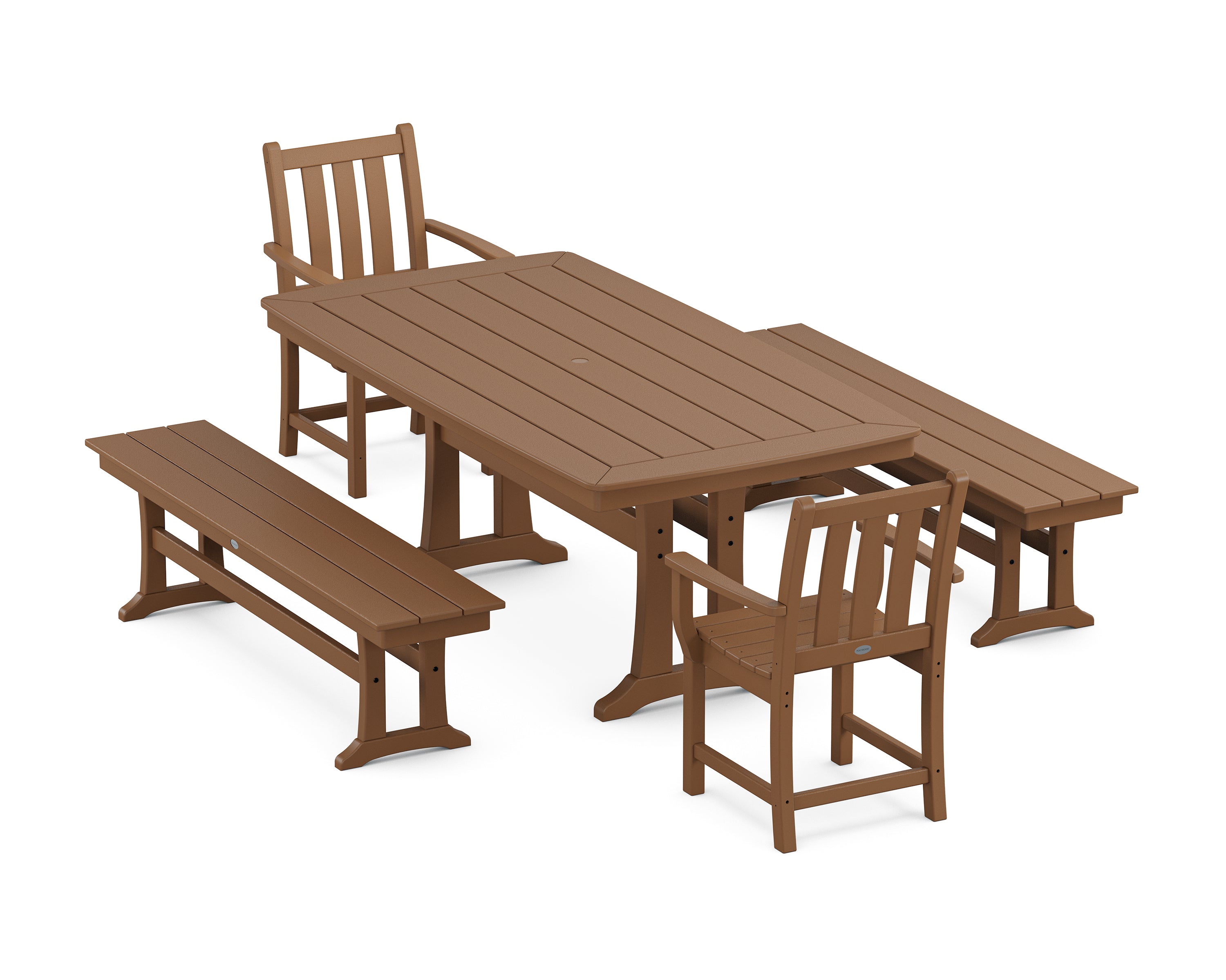 POLYWOOD® Traditional Garden 5-Piece Dining Set with Trestle Legs in Teak