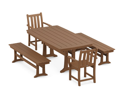 POLYWOOD® Traditional Garden 5-Piece Dining Set with Trestle Legs in Teak
